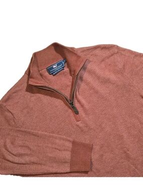 Vineyard Vines Sweater Men's Small Pullover Thaxter Stripe 1/4 Zip Cashmere Red